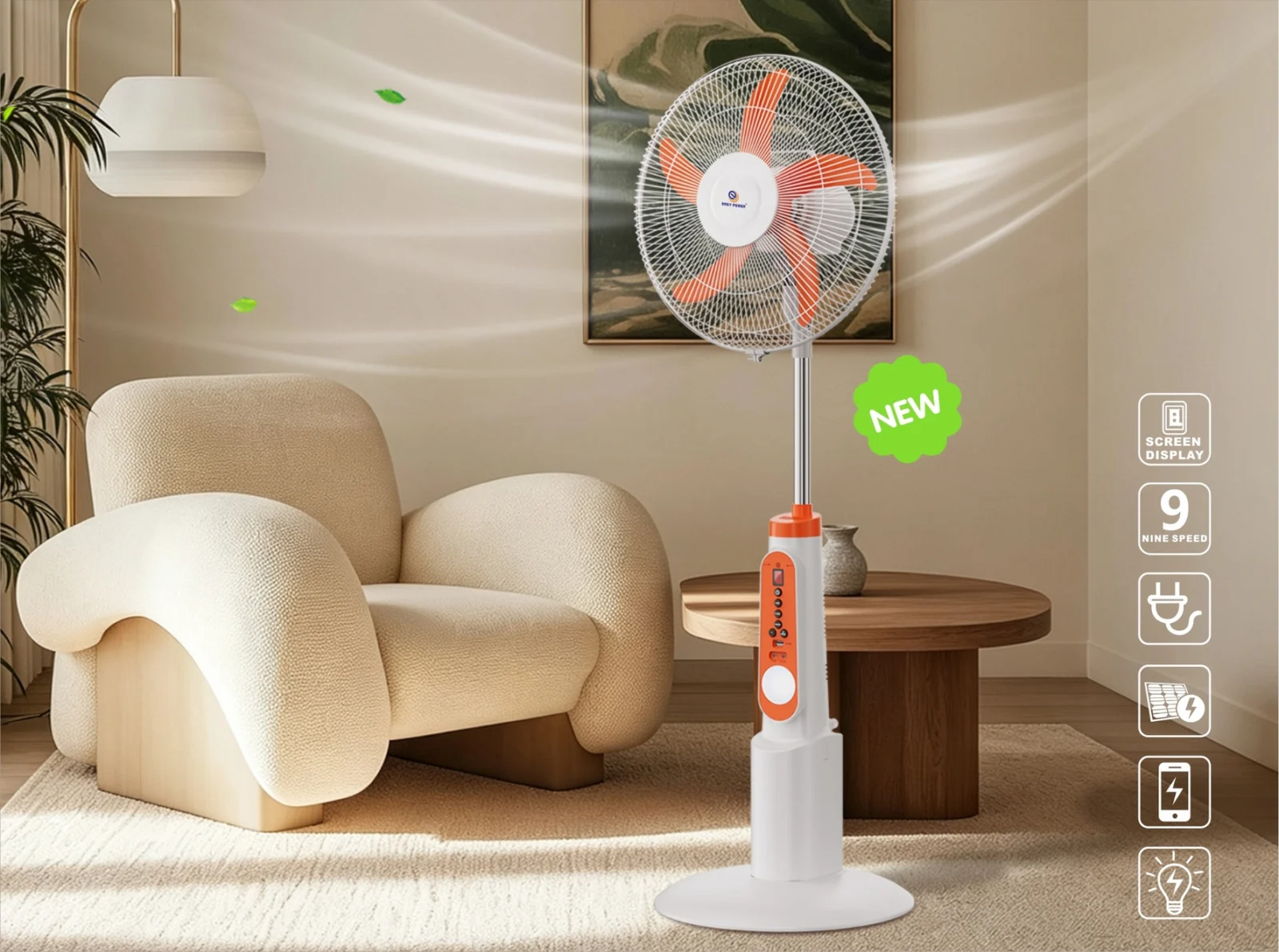 Ventilador de pedestal EASY POWER en una sala